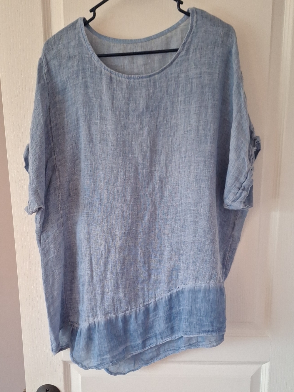 Light Blue Linen Blend Women's Tunic Top